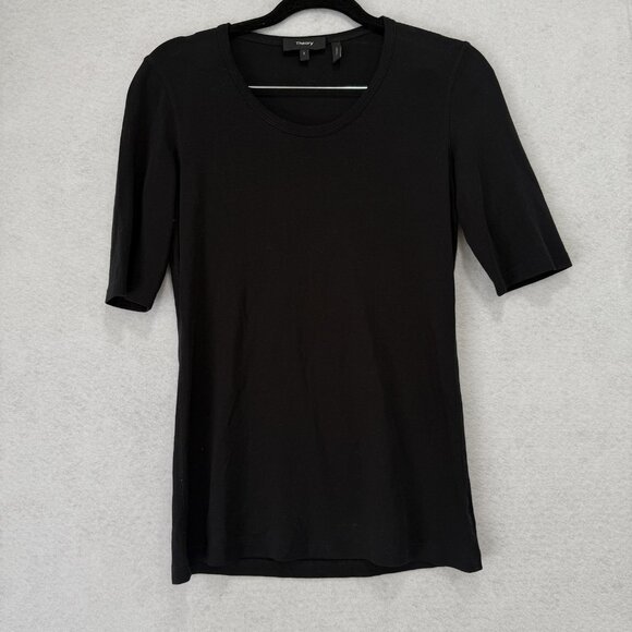 Theory Shirt Womens Small Black Junia Classic Tee Pima Cotton F0024508 Crewneck - Picture 1 of 8